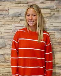 Round Neck Stripe Sweater - Ruby