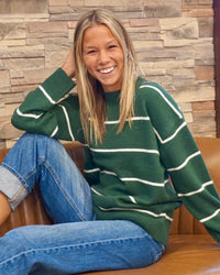 Round Neck Stripe Sweater - Dark Green