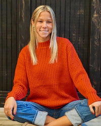 Hi-Low Waffle Sweater - Ruby