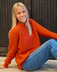 Hi-Low Waffle Sweater - Ruby