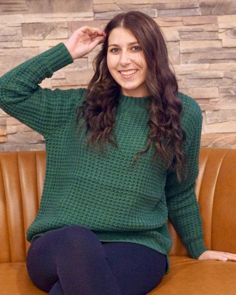 Plus Hi-Low Waffle Sweater - Dark Green