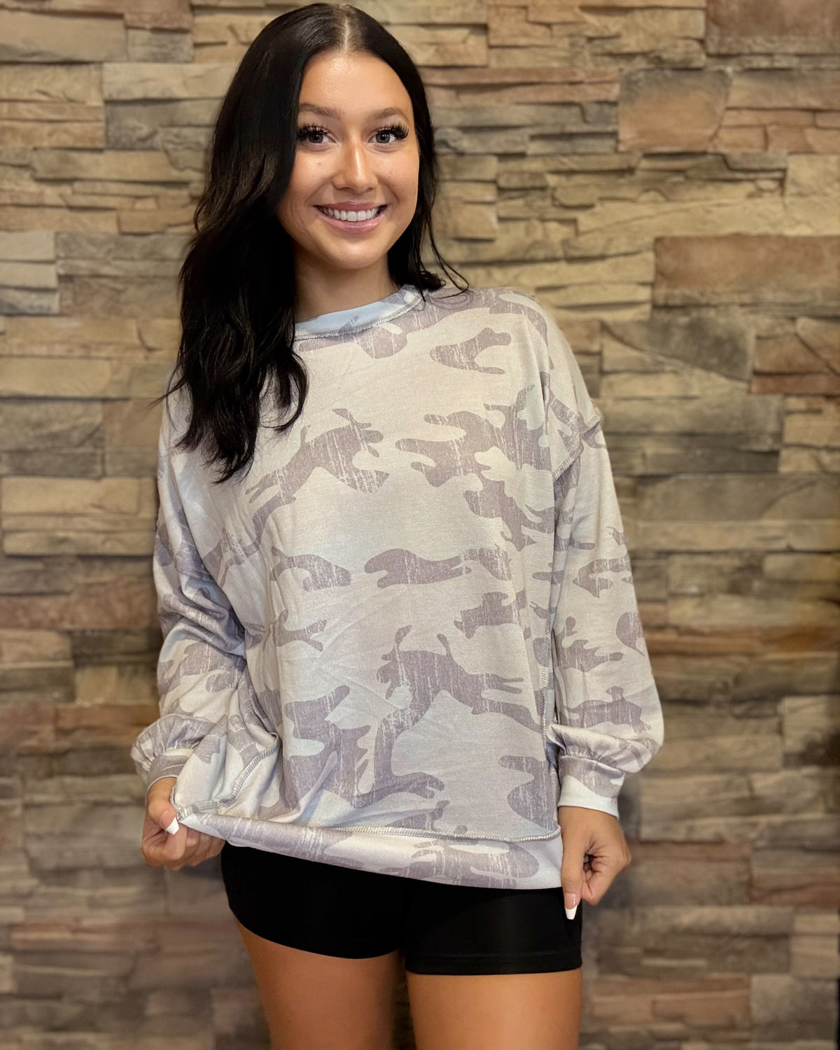 Camouflage Patchwork Drop Shoulder Sweatshirt