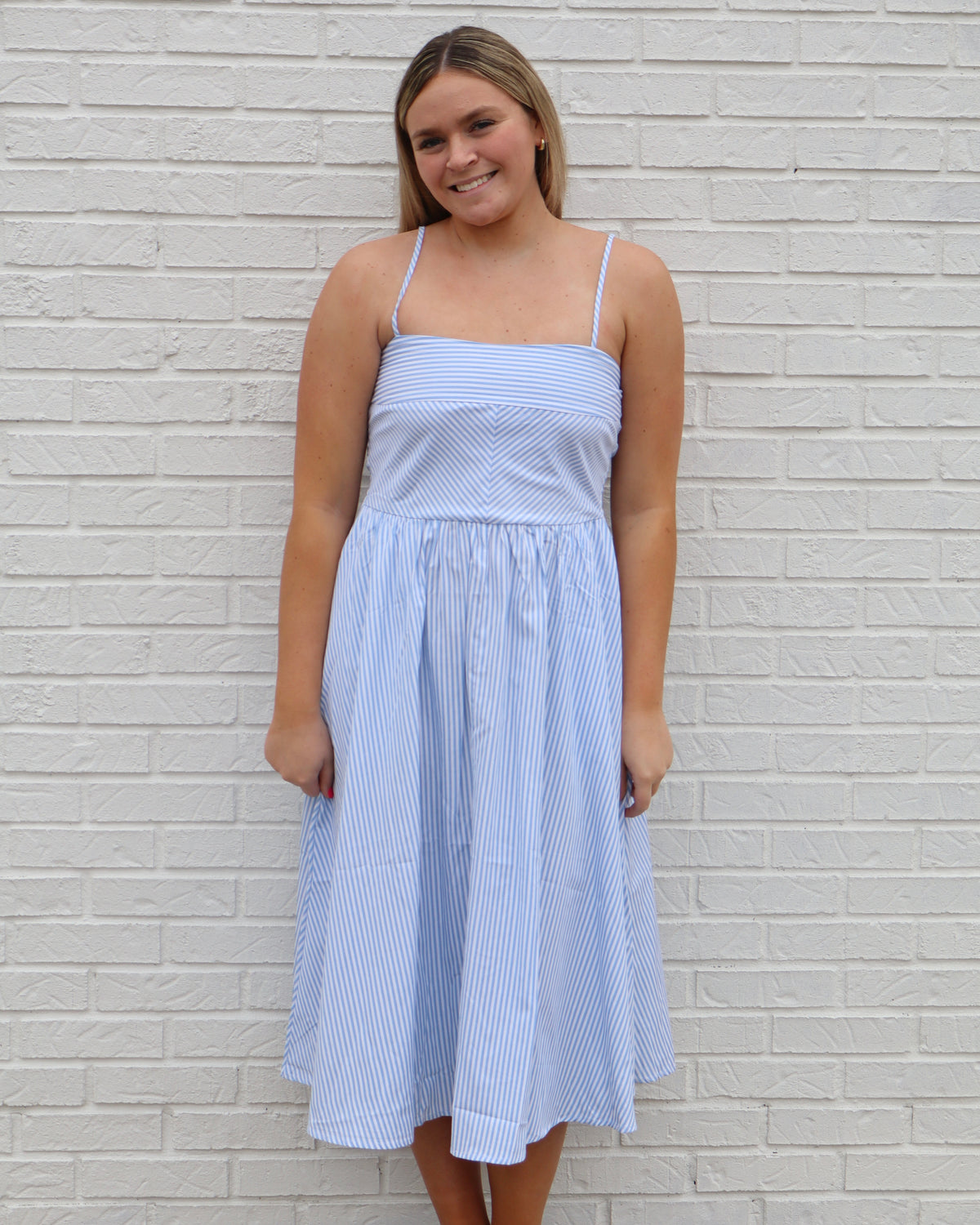 Striped spaghetti strap dress-blue