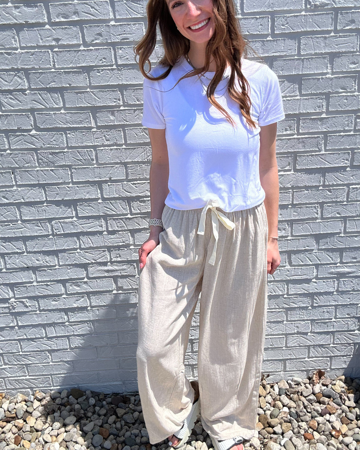 Linen Drawstring Pants-Oatmeal
