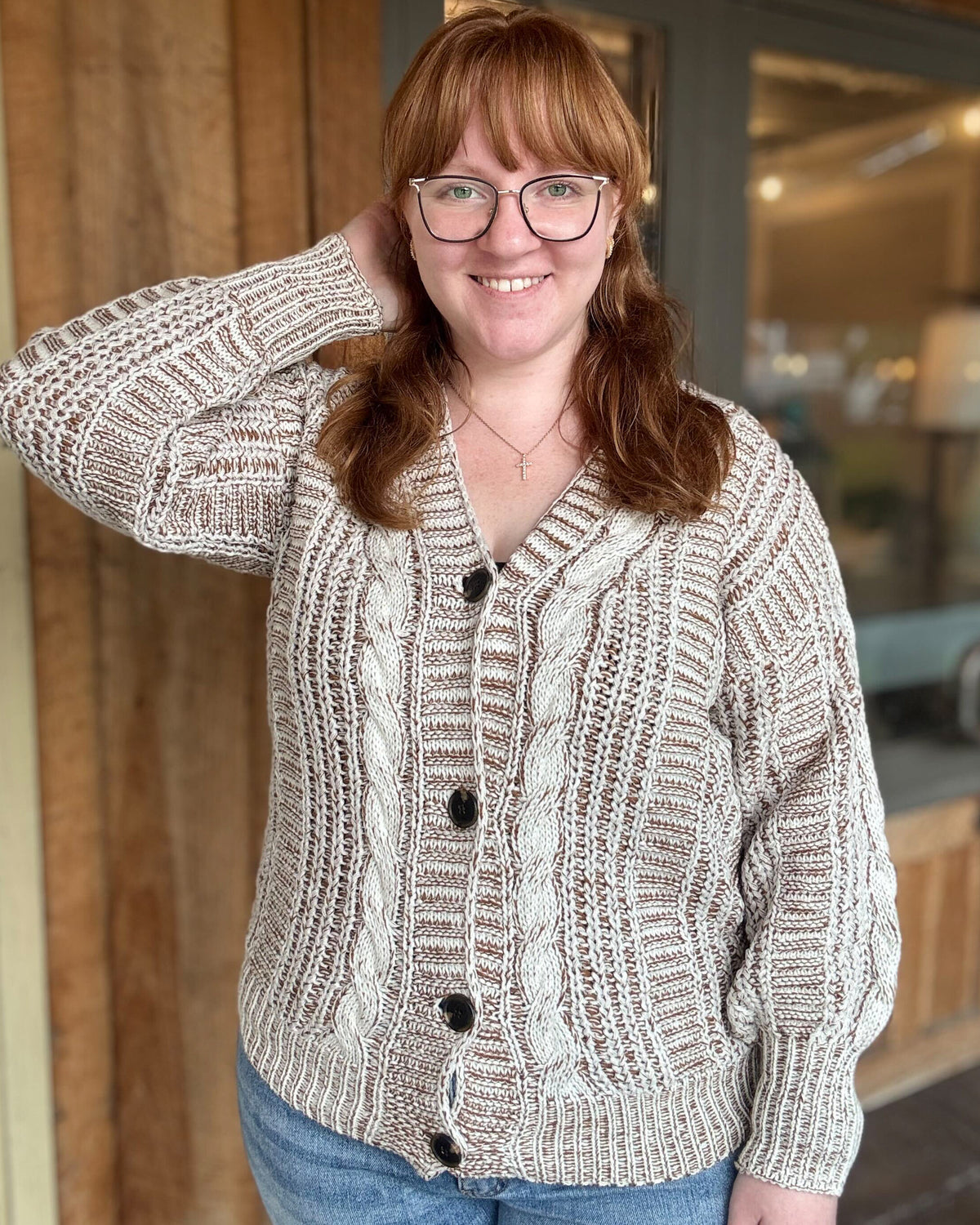 Oatmeal/Brown Button Down Oversized Cardigan