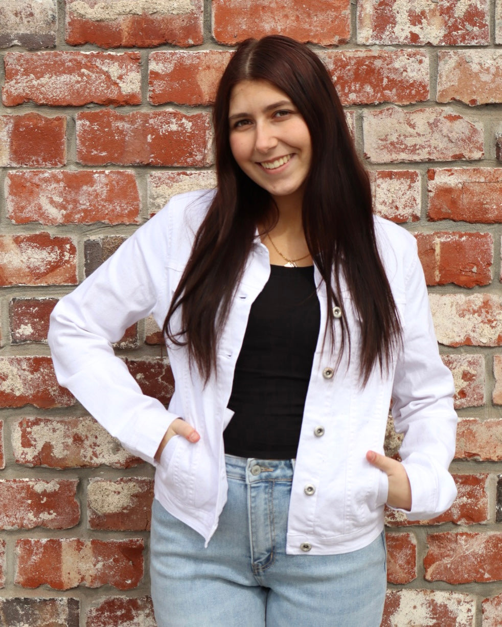 Casual Stretch Denim Jacket- White