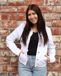 Casual Stretch Denim Jacket- White