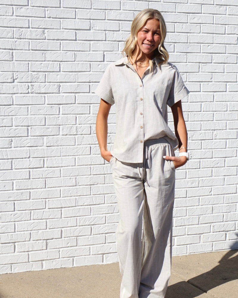 Linen Drawstring Lounge Pants-Olive
