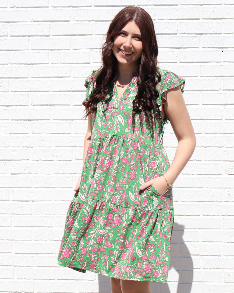 Flutter Sleeved Forever Dress- Kelly Green