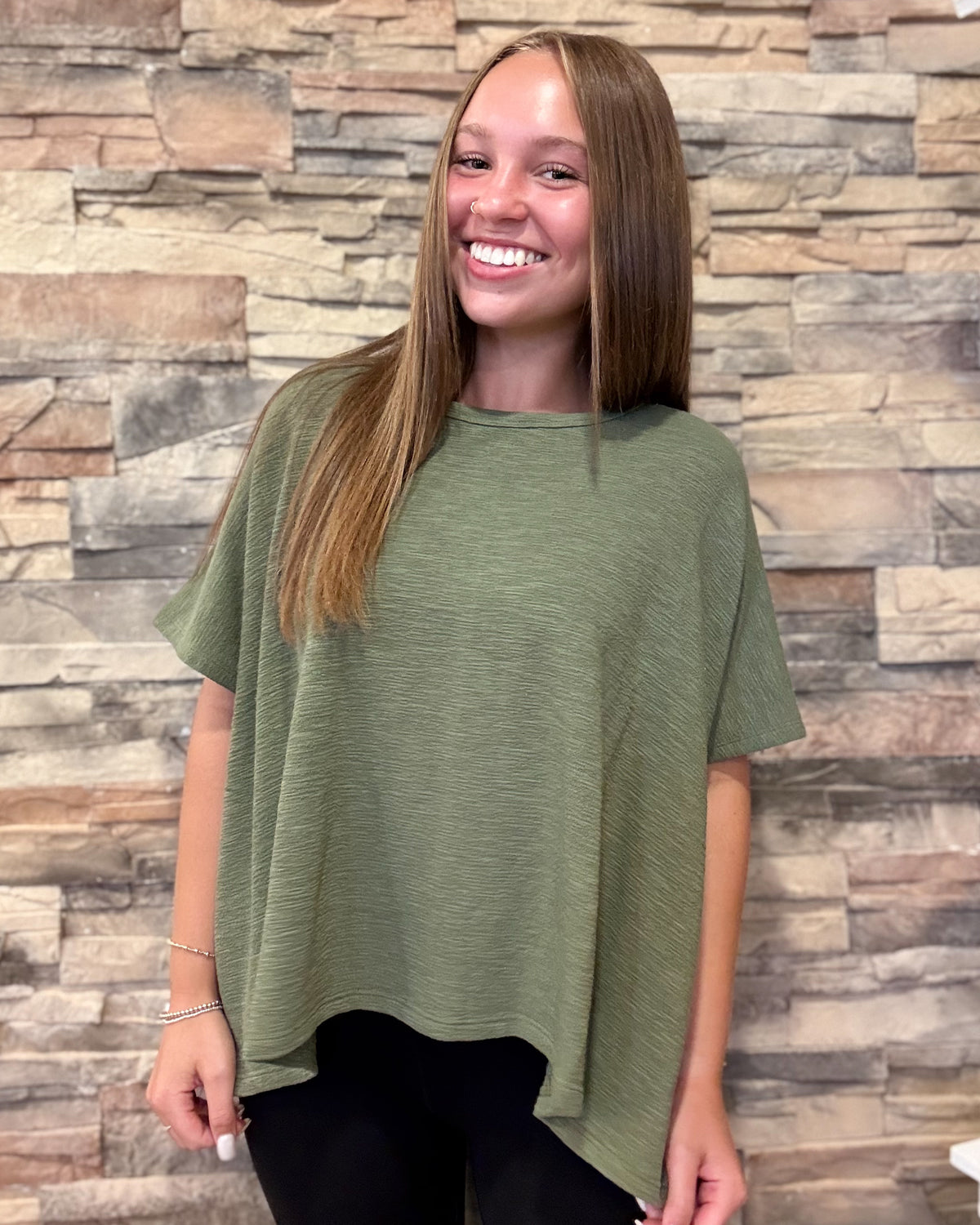 Cotton Slub Oversized Tee-Light Olive