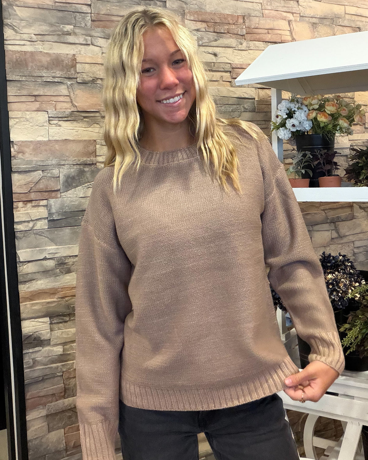 Mineralwashed Slub Sweater-Dusty Rose