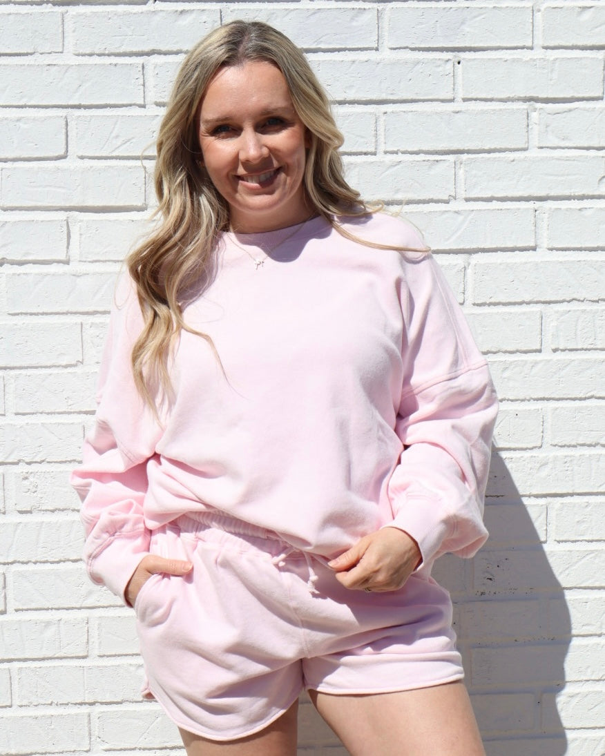 Soft Pink Acid Washed Over Size Sweatshirt