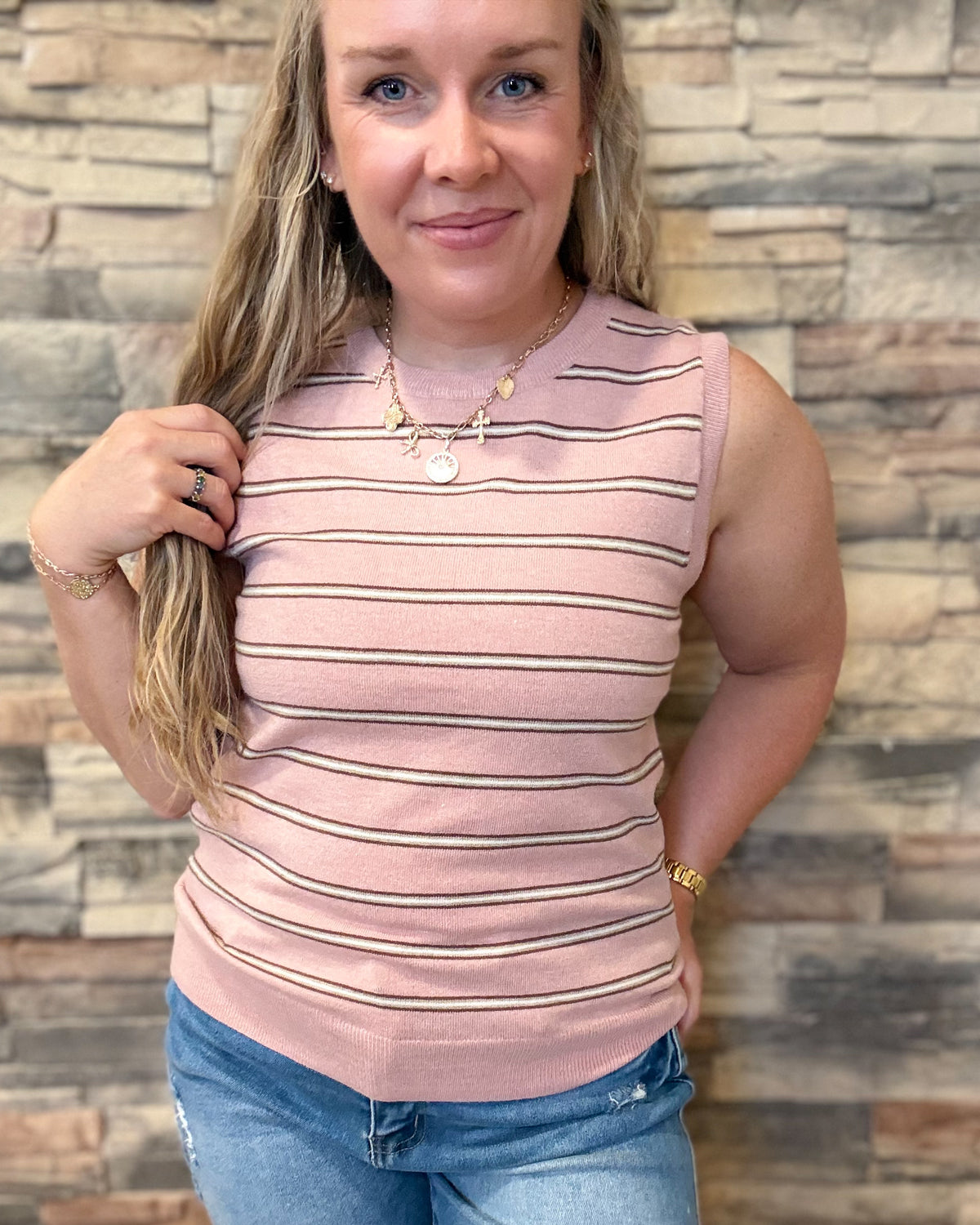 Pink Scottie Multi Striped Sweater Tank
