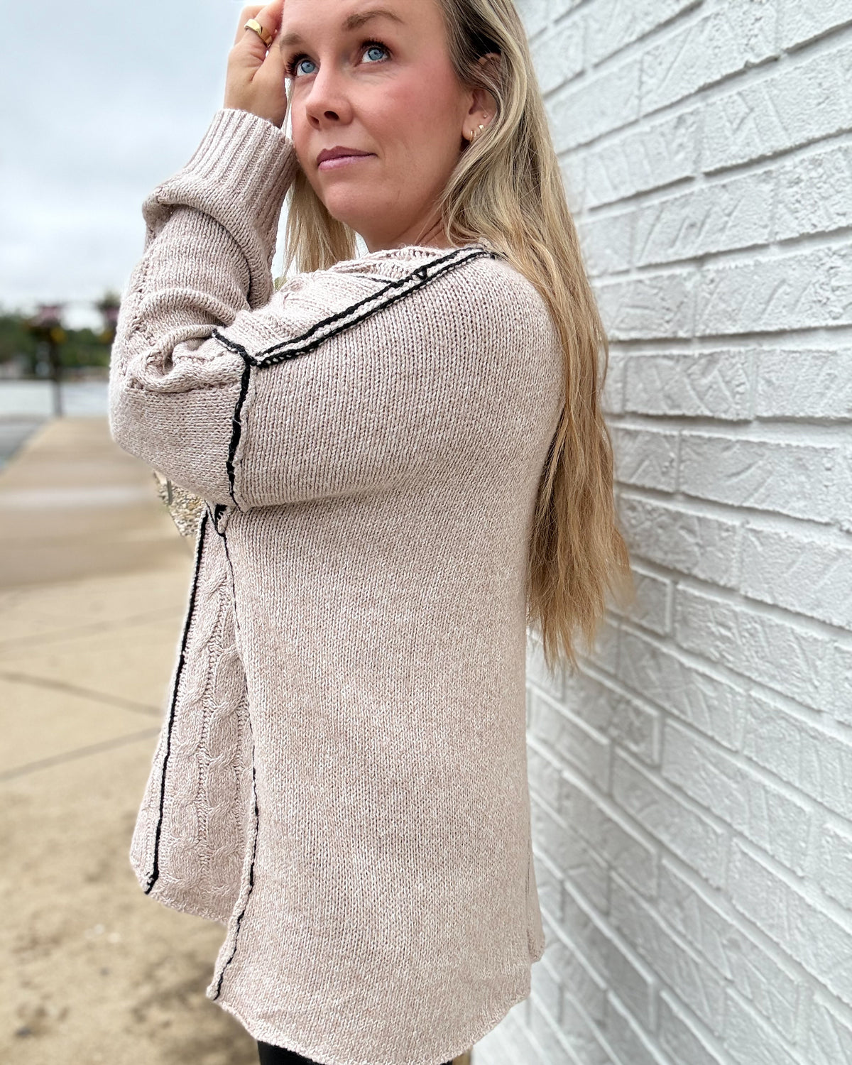 Plus Taupe Cable Knit Oversize Pullover Sweater
