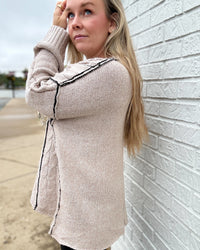 Plus Taupe Cable Knit Oversize Pullover Sweater