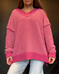 Hot Pink Contrast Stitch Reversible V-Neck