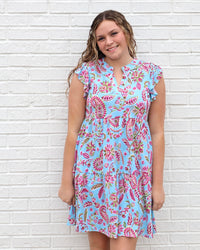 Flutter Sleeved Forever Dress- Aqua Pink