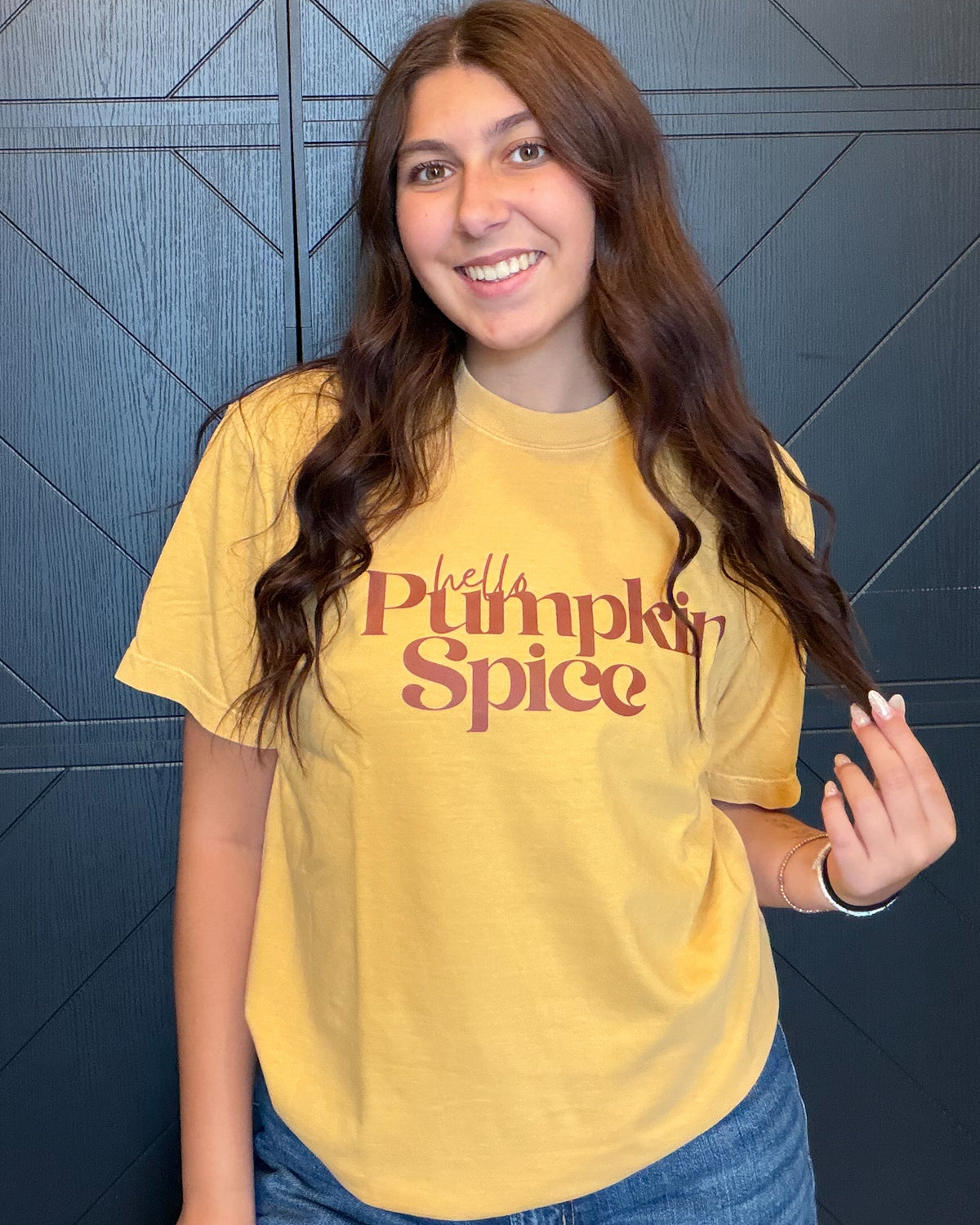 Hello Pumpkin Spice-Mustard Tee