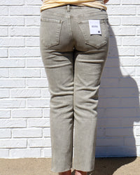 High Waist Cropped Straight Pants- Lt Olive