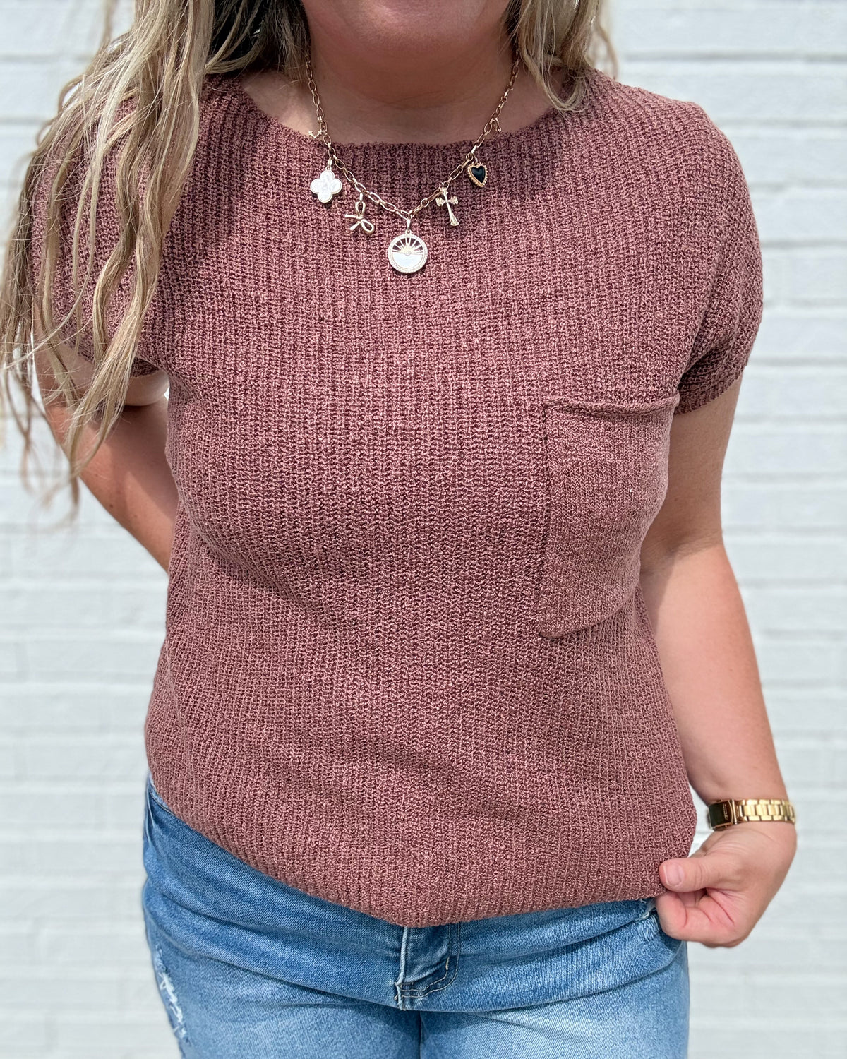 Brick Patch Pocket Dolman Short Sleeve Top