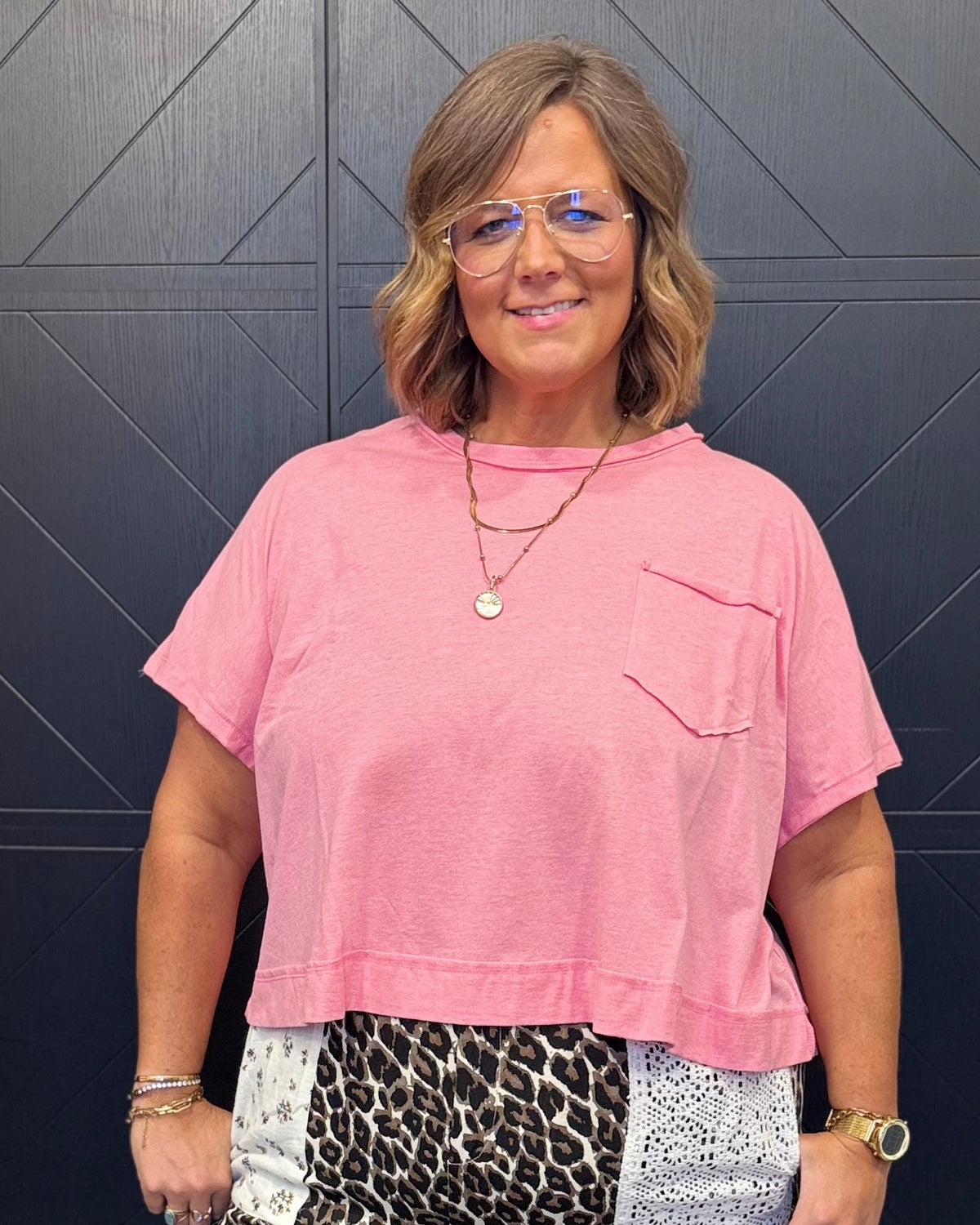 Exposed Seam Boxy Top-Fuchsia