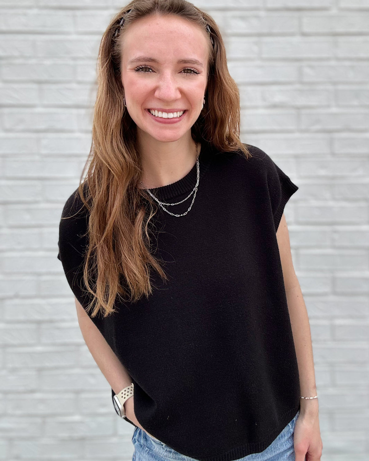 Oversized Viscose Sweater Vest- Black