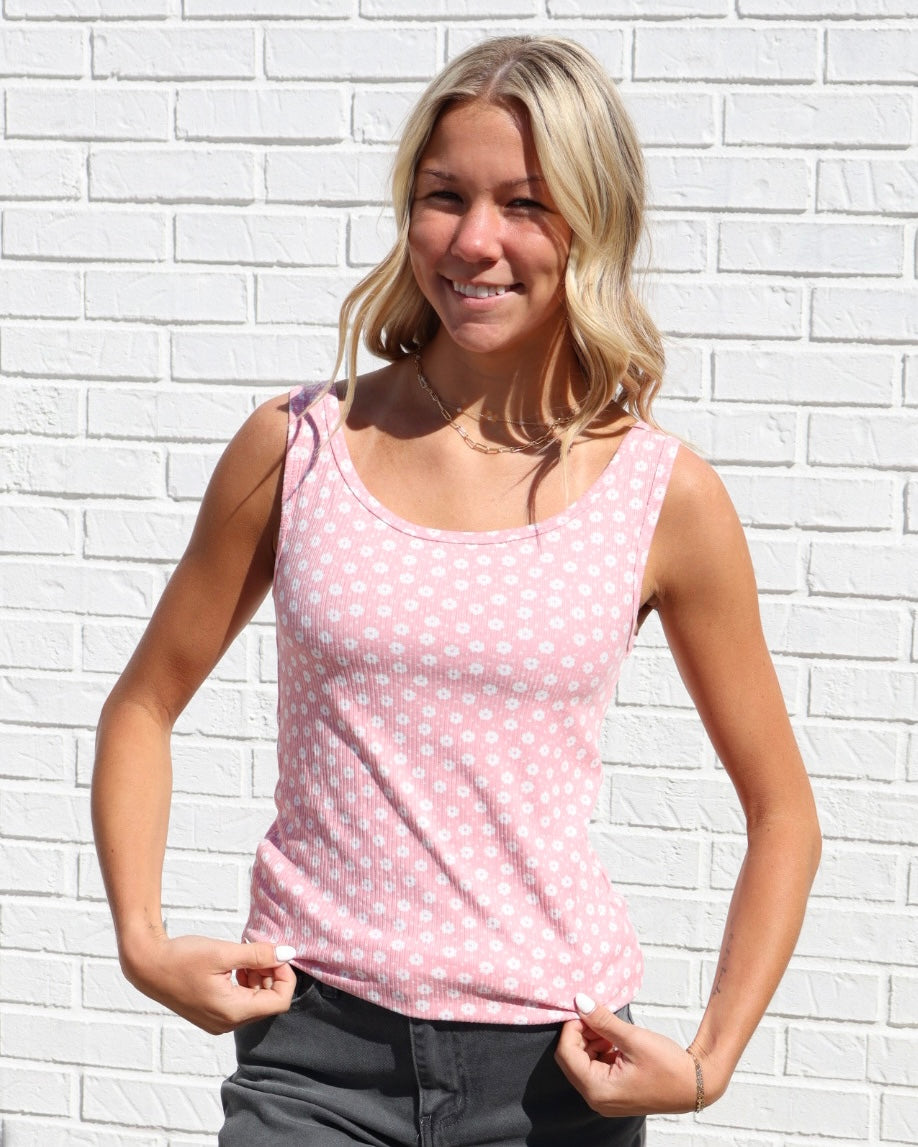 Ditsy Flower Rib Tank - Pink