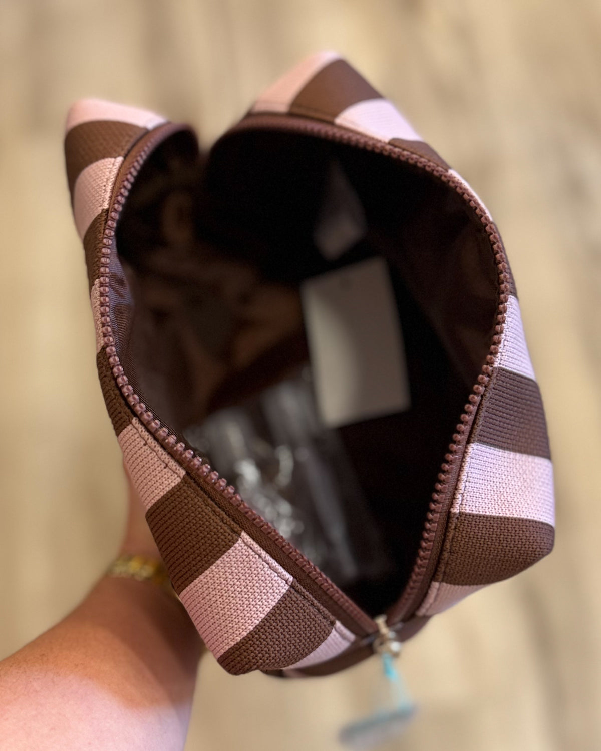 Essential Stripe Cosmetic Bag-Pink/Brown