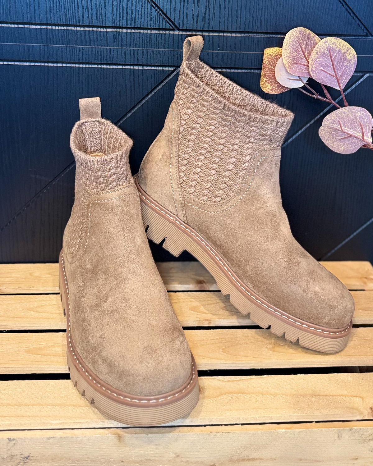 Corky's Keep Me Warm-Taupe Faux Suede