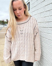 Plus Taupe Cable Knit Oversize Pullover Sweater
