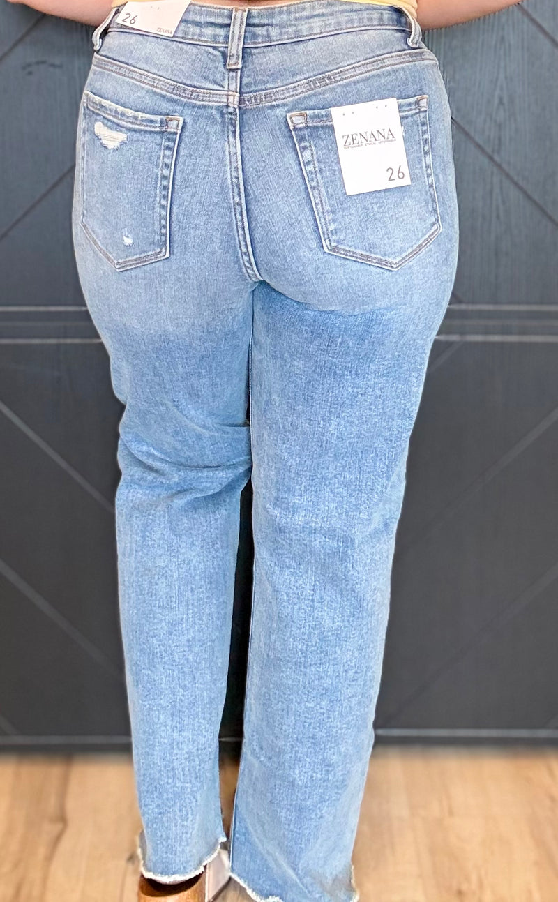 High Waist Straight Leg Medium Denim Pants