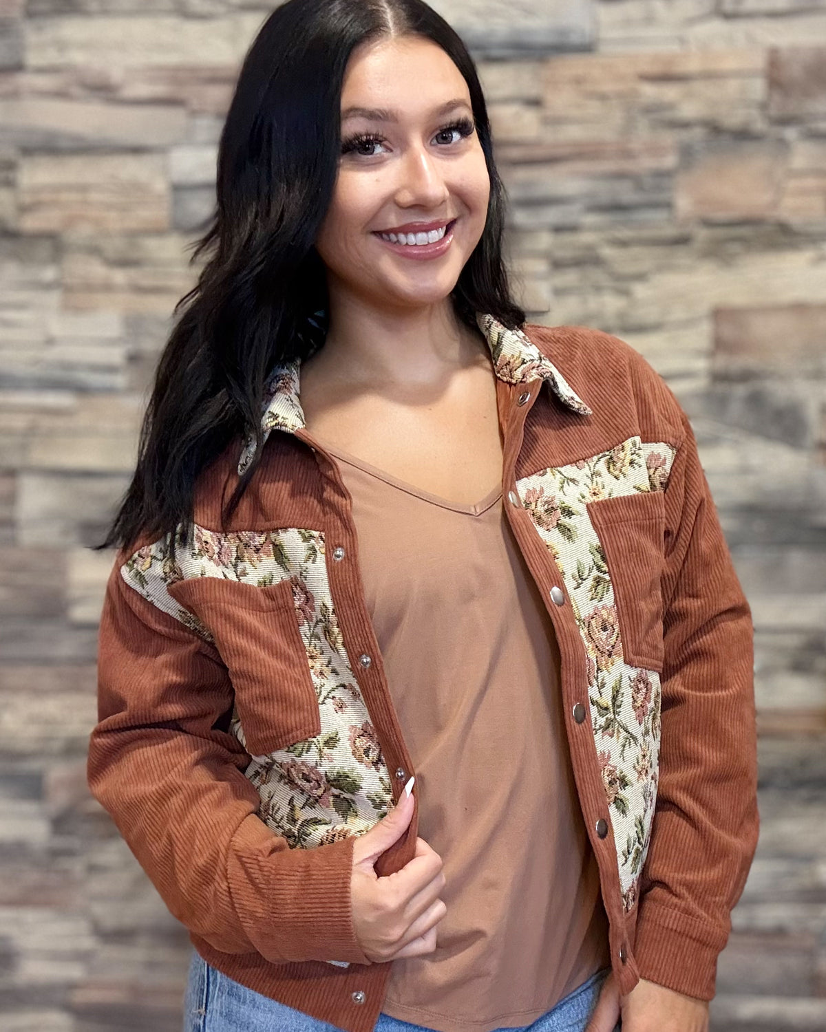 Retro Floral Patchwork Jacket - Clay