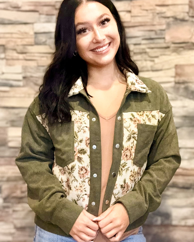 Retro Floral Patchwork Jacket - Sage Green