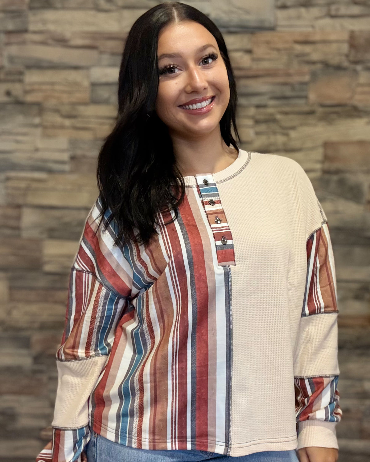 Striped Exposed Seam Raw Edge Top