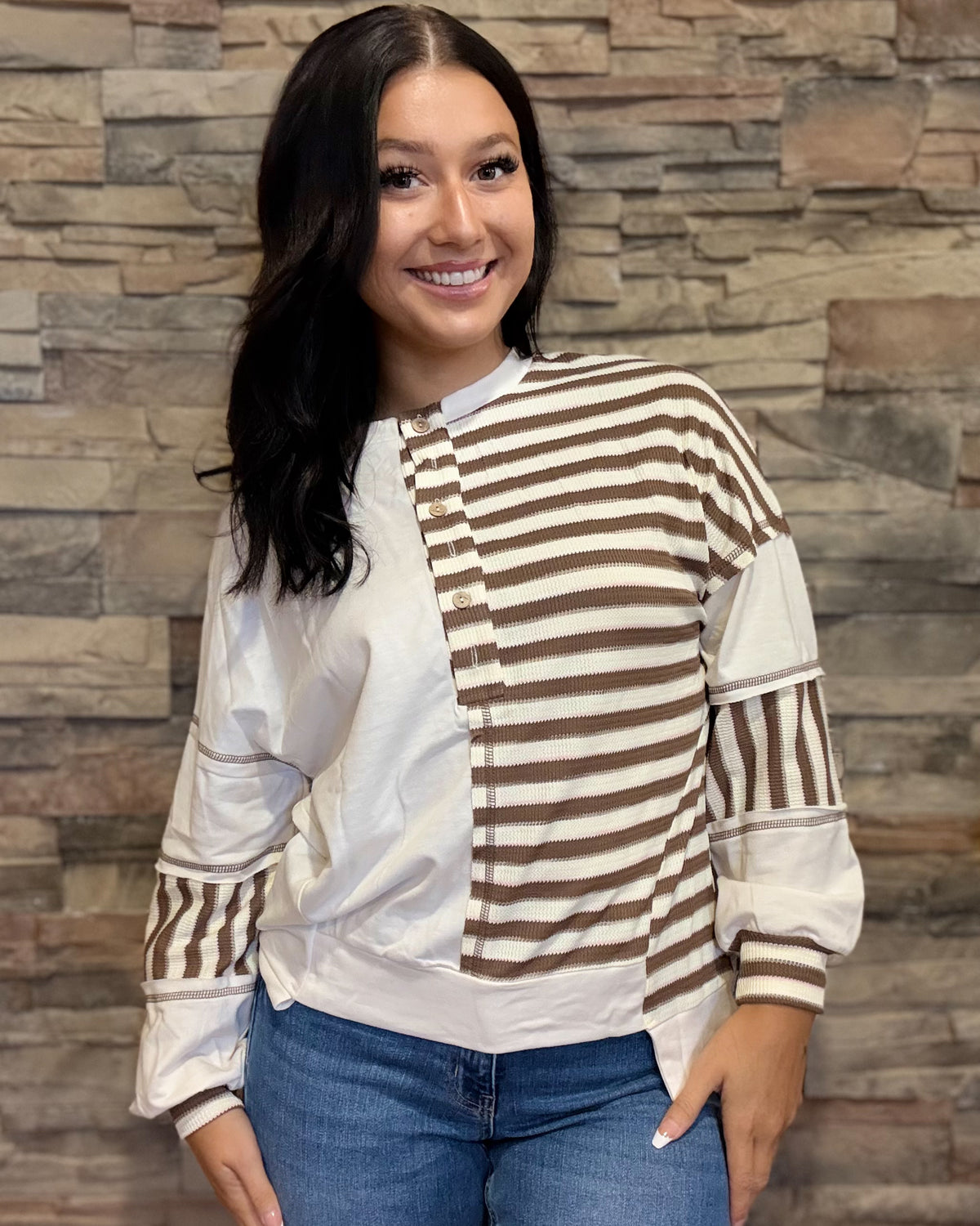 Stitched Detail Oversized Pullover - Khaki