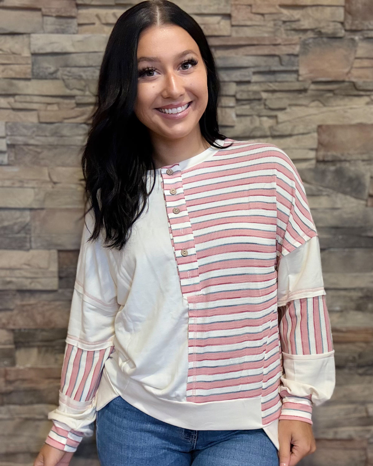 Stitched Detail Oversized Pullover - Pink