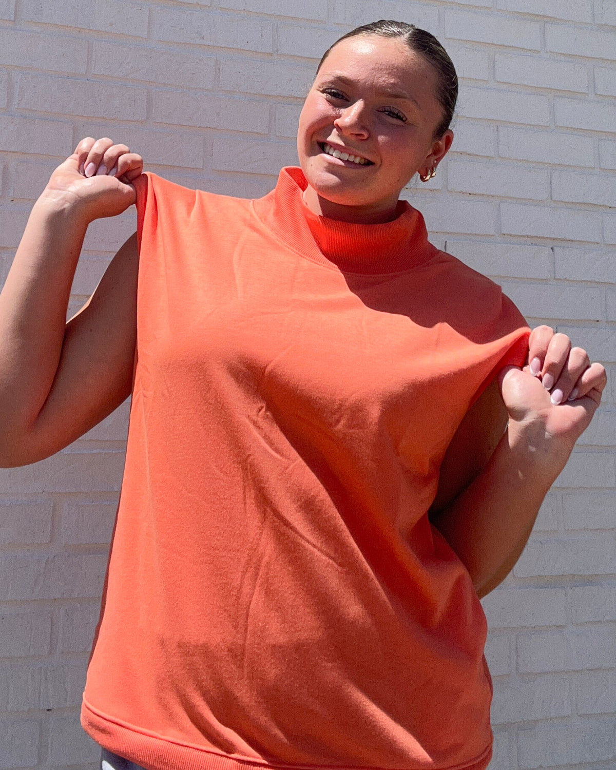 Orange Solid Color High Neck Loose Top