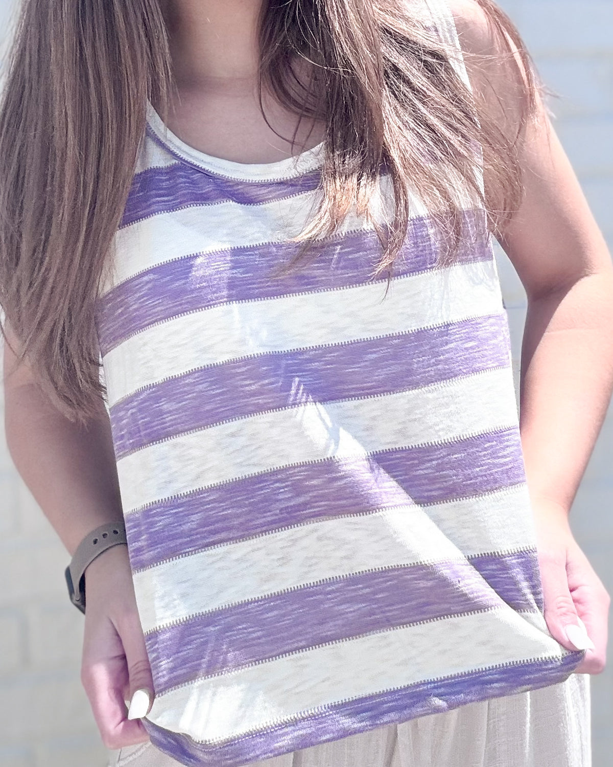 Womens Heathered Stripe Knit Tank-Lavender