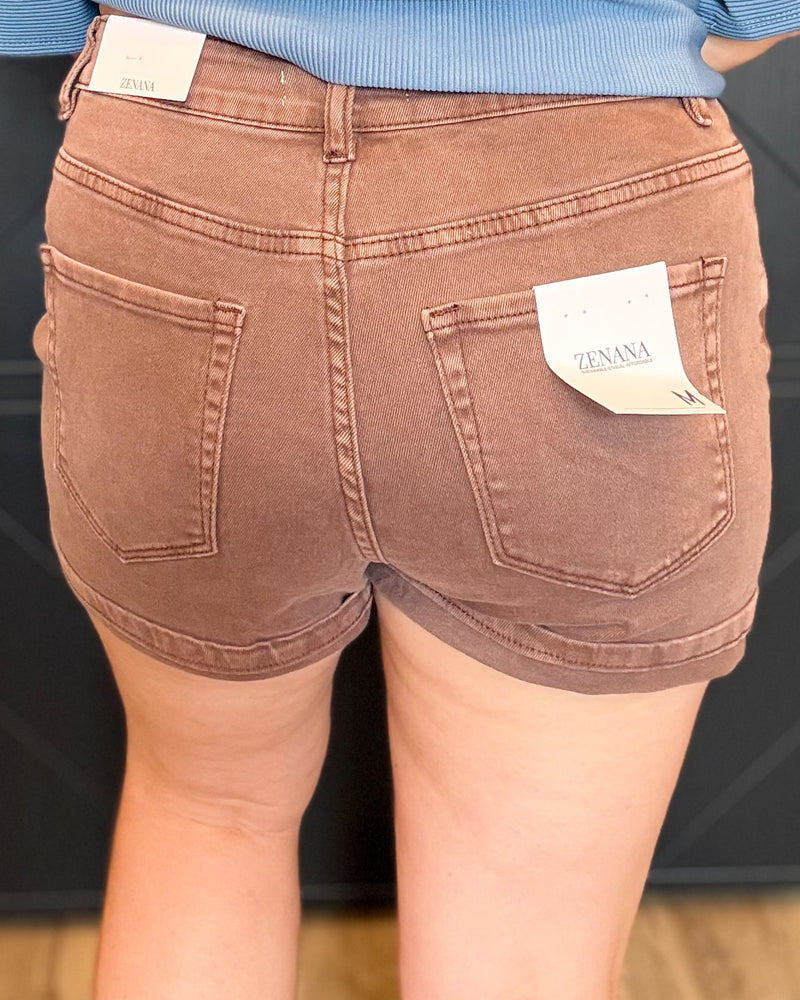 Cuffed Shorts-Brown