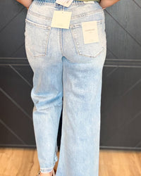 Super High Rise Elastic Waistband Crop Wide Leg Denim