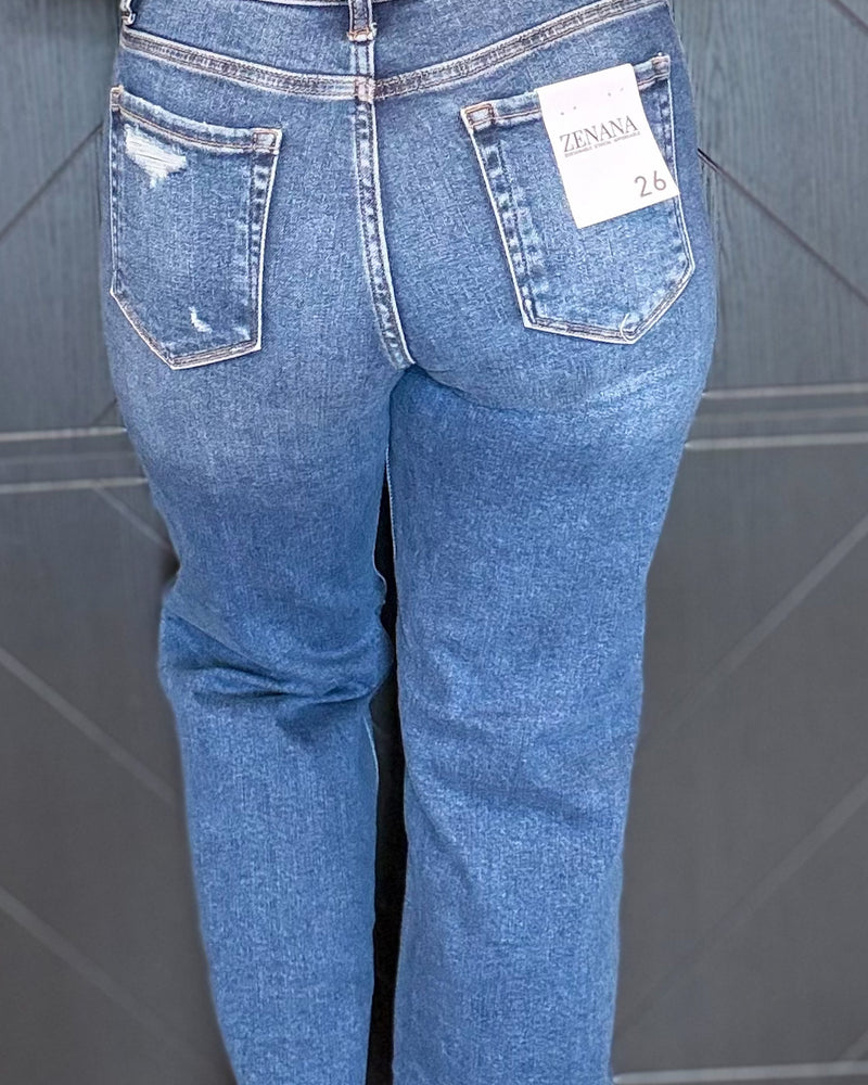 High Waist Straight Leg Dark Denim