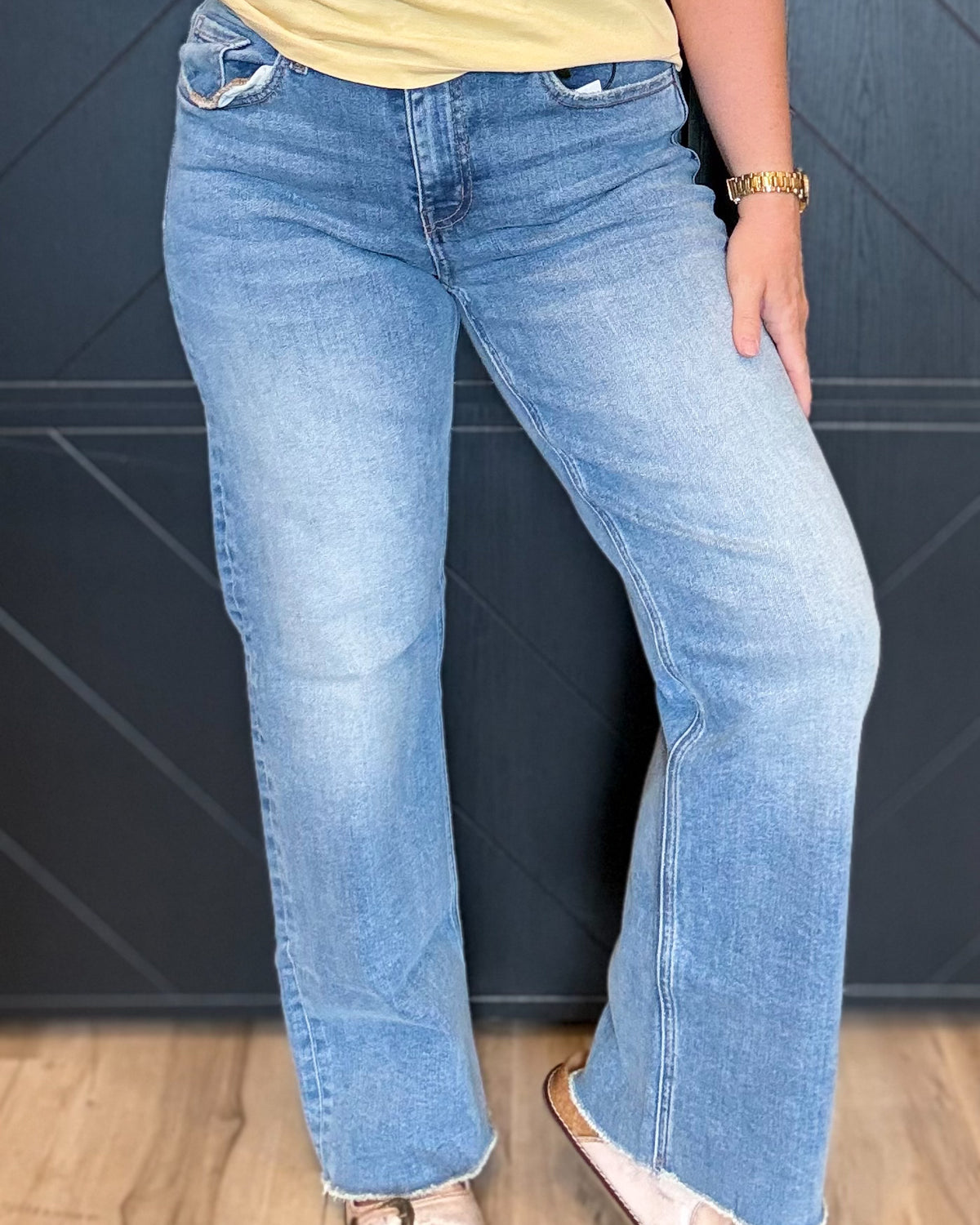 High Waist Straight Leg Medium Denim Pants