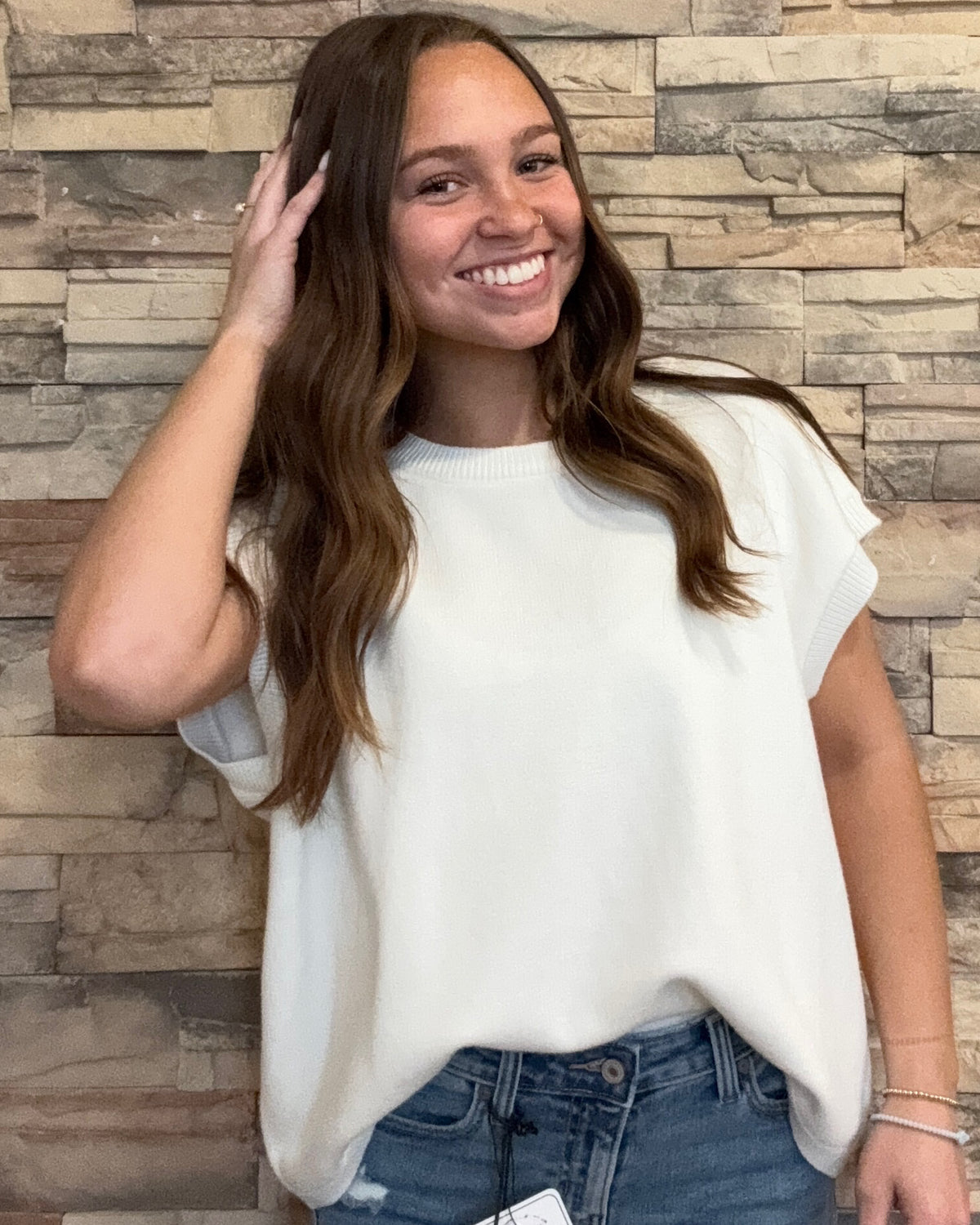 Oversized Viscose Sweater Vest- Ivory