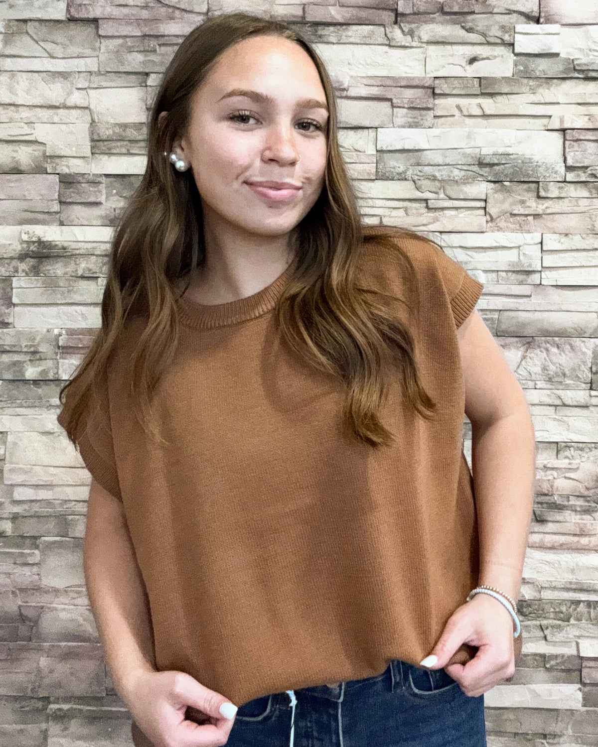 Oversized Viscose Sweater Vest- Deep Camel