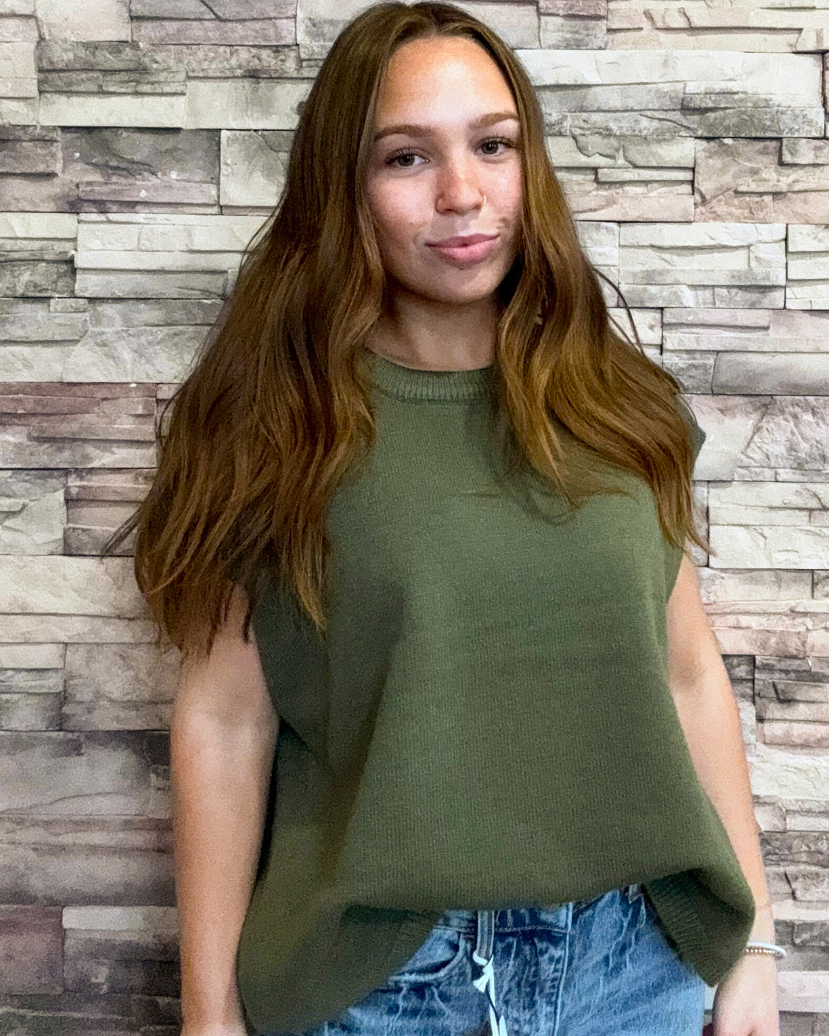 Oversized Viscose Sweater Vest- Lt. Olive