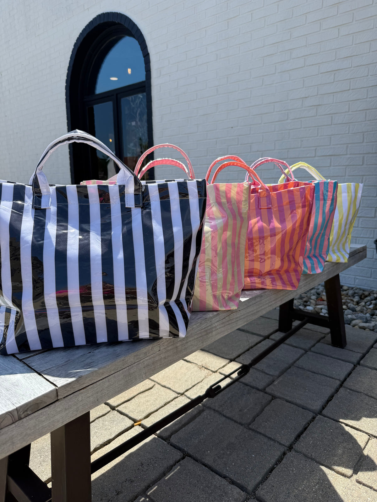 Glossy Striped Vinyl Large Tote Bag
