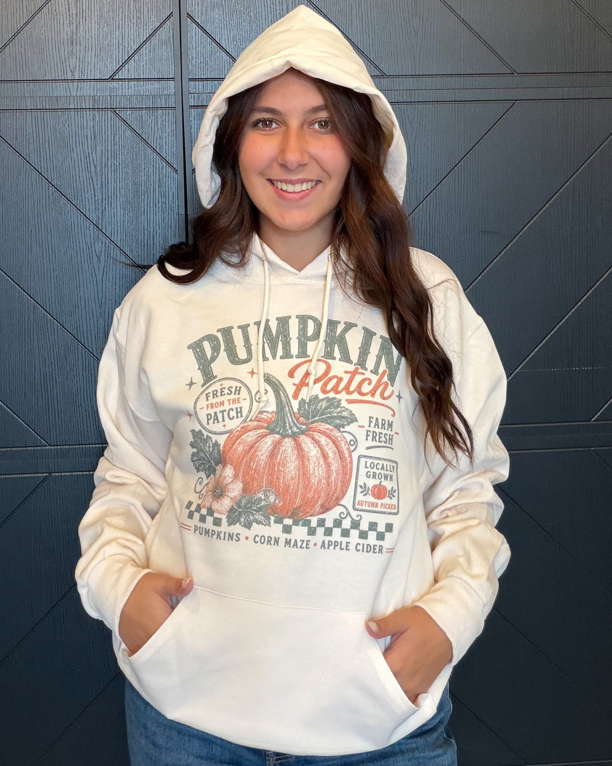 Pumpkin Patch Checkers- Cream Hoodie