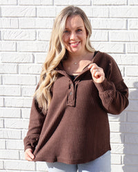 Ribbed Henley Long Sleeve - Dark Brown