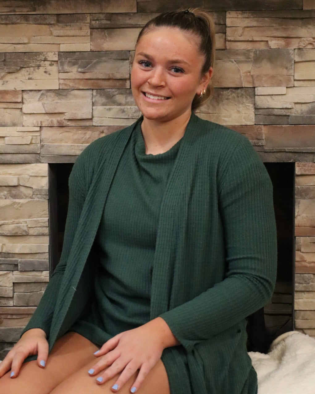 Plus Brushed Waffle Cardigan - Hunter Green