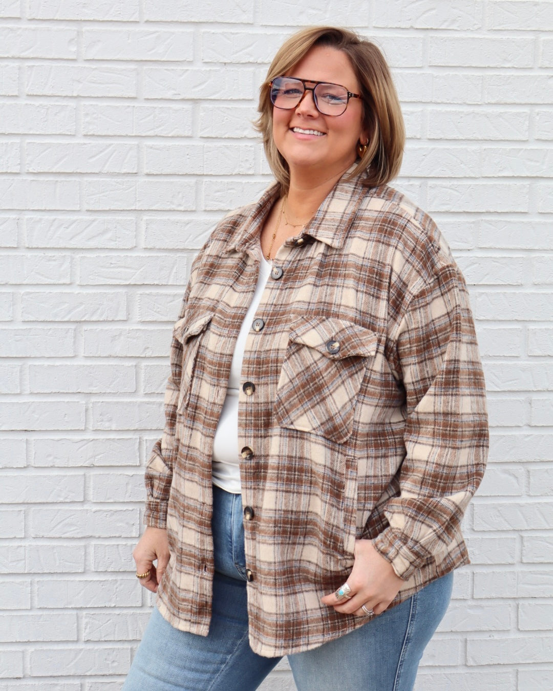 Wool Blend Plaid Jacket - Chocolate
